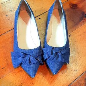 Franco Sarto Chambray Pointed Toe Ribbon Flats